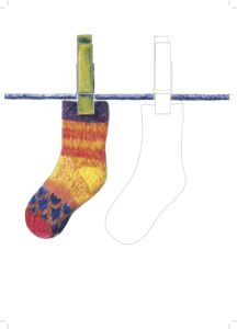 Sock colour pencil and outline on right to colour-in